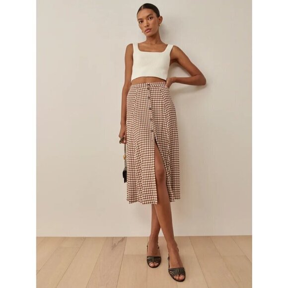 💕REFORMATION💕 Hermosa Skirt ~ Chestnut Check 12 NWOT - Picture 2 of 13